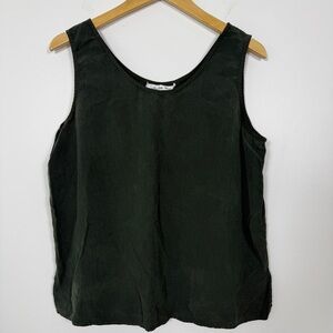 Vintage 100% Silk Tank Blouse Forest Green 90s Minimalist Shell Top Large 14